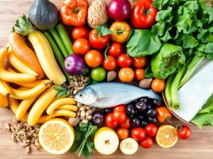 Mâncare sănătoasă antiinflamatoare: fructe și legume colorate.