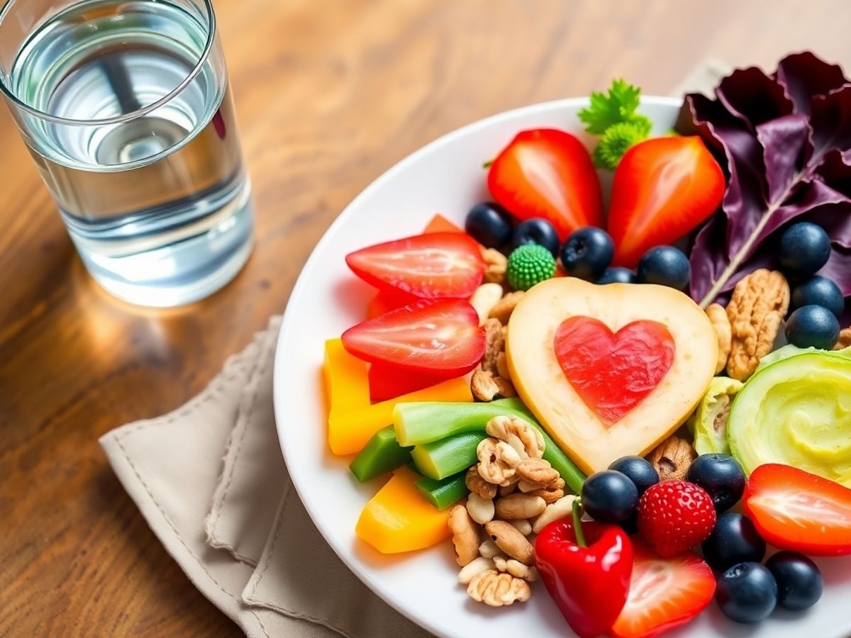 Mâncare sănătoasă pentru inimă pe o masă de lemn.