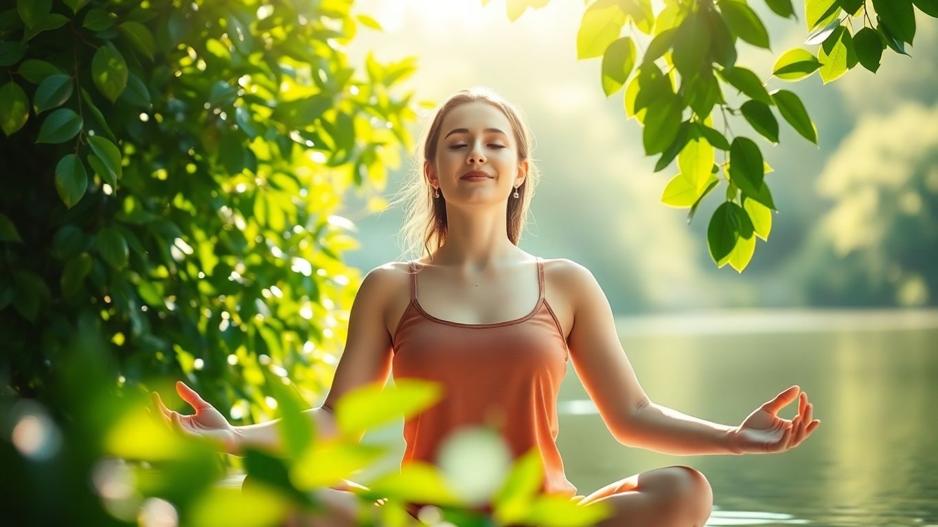 Femeie meditând în natură pentru detoxifiere.